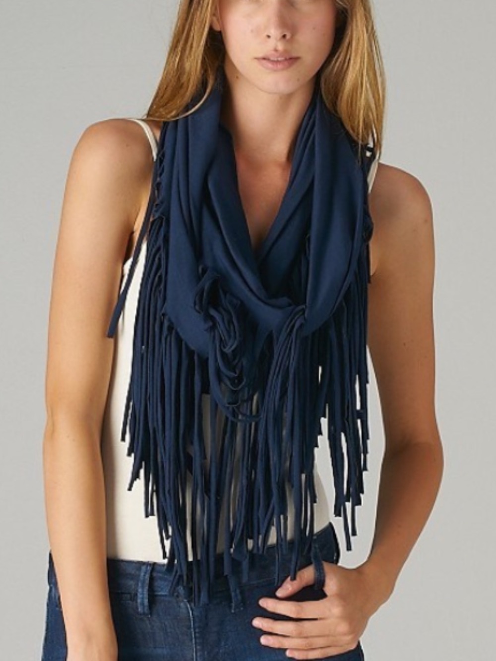 Navy Fringe Infinity Scarf - Women Accessories